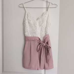 Love Tree Cream and Tan Lace Romper